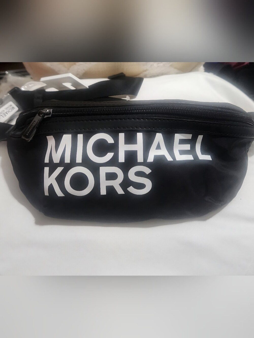 Michael Kors Black Logo Belt Bag with White Print
